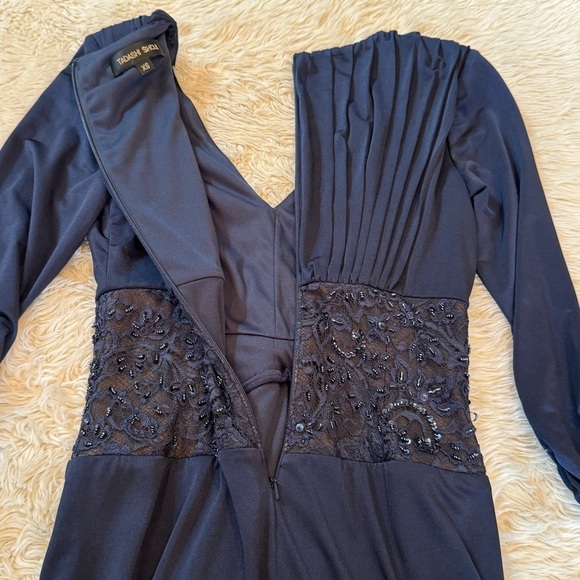 Tadashi Shoji Navy Blue Twist Front Beaded Lace Panel Dress - Size XS - Picture 5 of 7